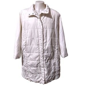 Roaman's Puffer Coat Women's 3X Plus size Full Zip White 2 Pockets Snap Covered*